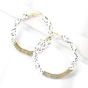 Statement White & Gold Beaded Hoop Earrings Chunky Black Speckle Tribal Jewelry